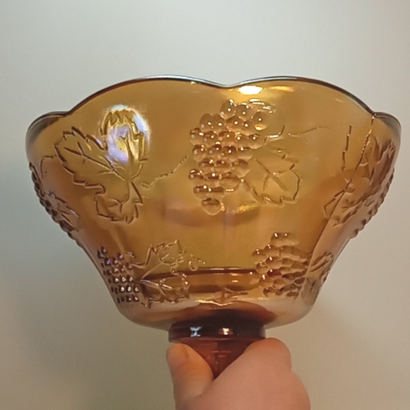 Vintage Indiana Glass harvest gold carnival glass pedestal fruit bowl. No flaws - Picture 7 of 8